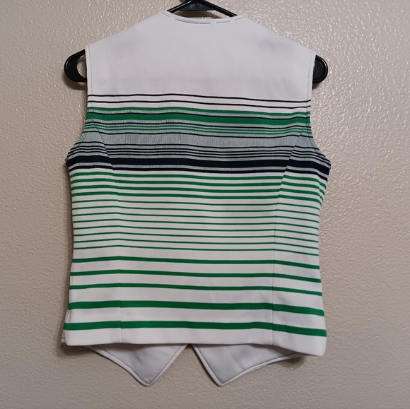 Bodin Knits Vintage 60s 70s Green White Navy Striped Poly Knit Vest - Picture 3 of 4
